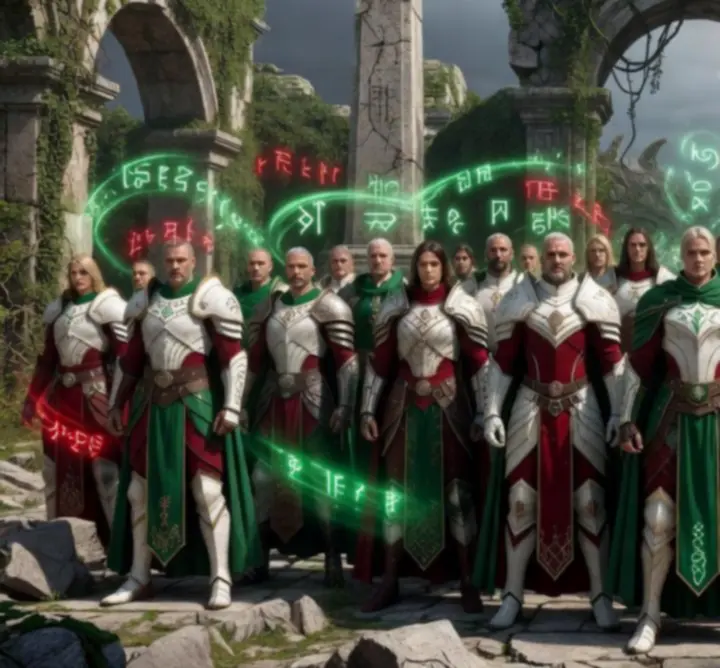 Παρέλαση επικών ηρώων με runic όπλα και μαγικές αύρες